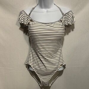 Vince Camuto Cream and Black Striped One Piece Swimsuit